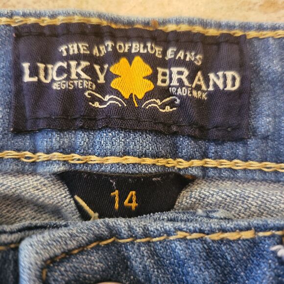 Lucky Brand Girls Jeans Sz 14 Zoe Jegging Style Distressed Stretch Patch Work - Picture 3 of 12